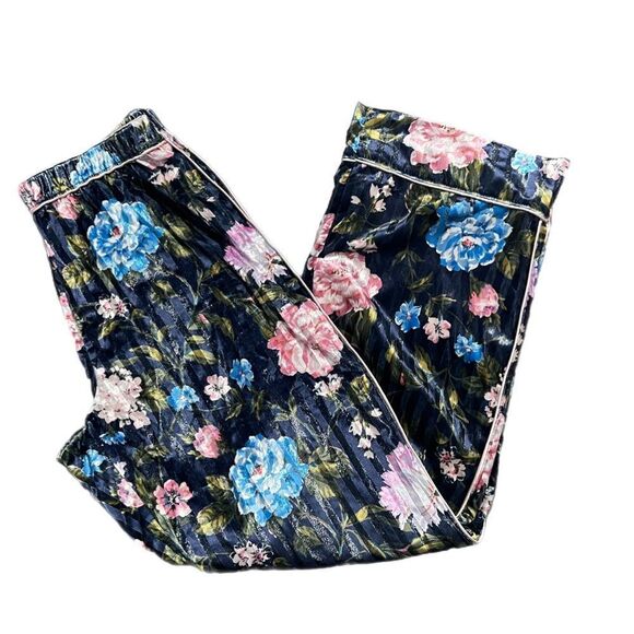 Victoria’s Secret LUXE Floral Stripe Velvet Pajama pants blue multicolor Large - Picture 2 of 9